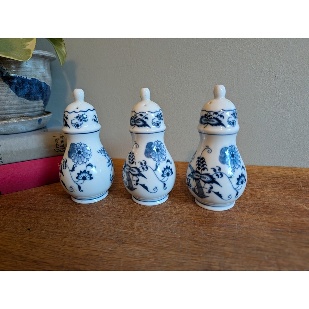 Blue Danube Salt and Pepper Shakers Vintage Blue Onion Japan Set of 3